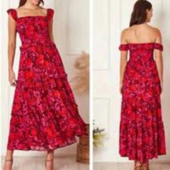 Abel the Label Pink Purple Floral Romance Off the Shoulder Maxi Dress XS - Picture 1 of 14